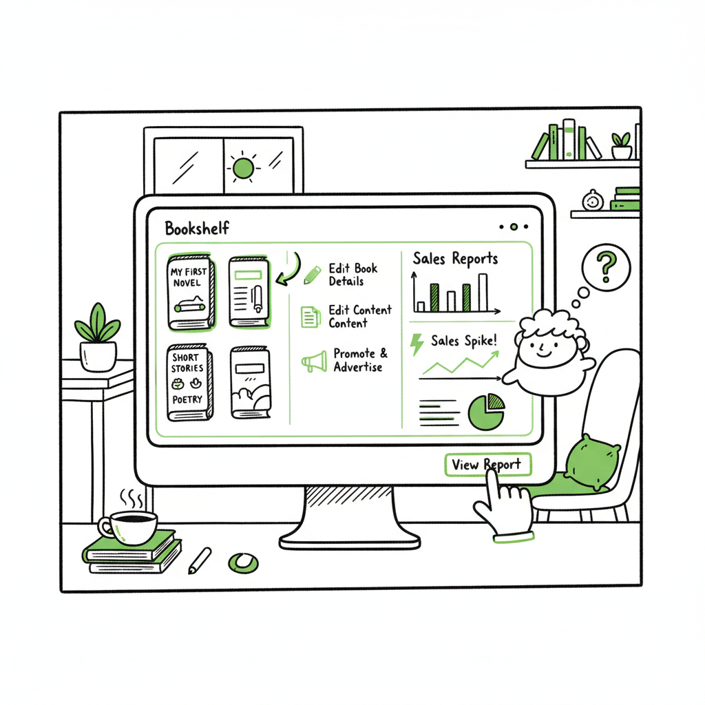 KDP Author Dashboard Navigate Bookshelf and Reports