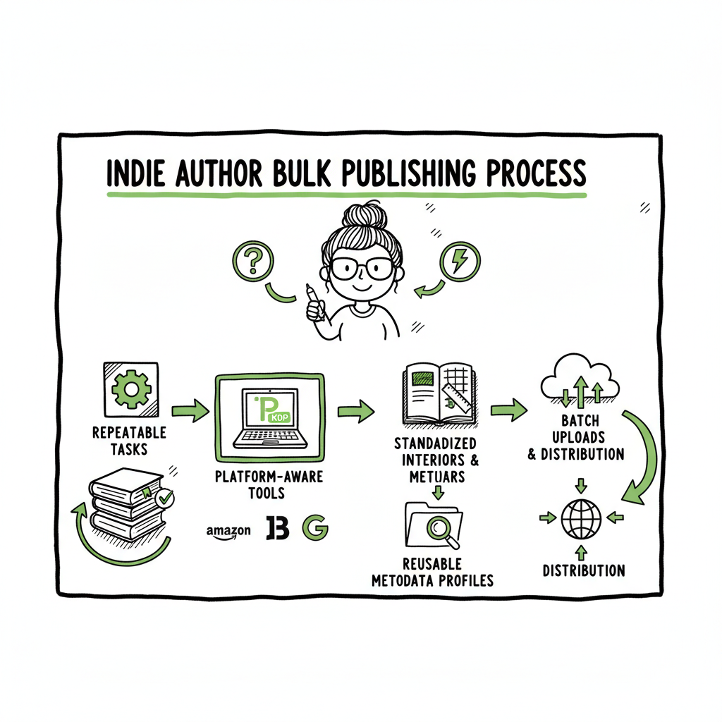 Bulk publishing books for high-volume indie authors